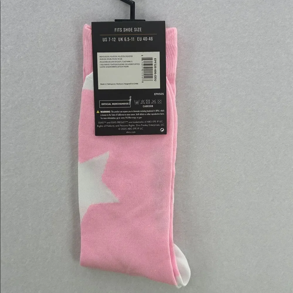 Elvis Presley Pink and White Socks NEW size 7-12